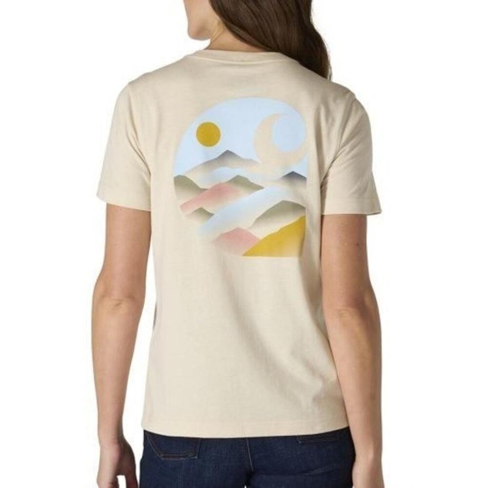 CarhartT Graphic Shirt Mountains Sun Moon Scene Beige Short Sleeve Womens‎ M NWT